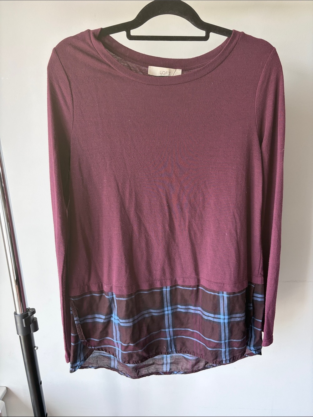 LOFT Soft Long-Sleeve Layered Hem Top - Plum